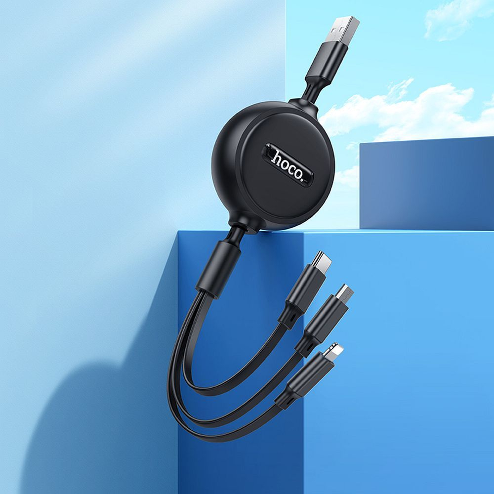Cablu Hoco 3-în-1 USB-A la Lightning/Micro USB/Type-C 2A X75 1m Negru [2]
