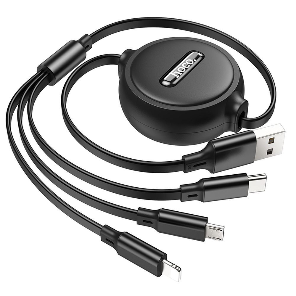 Cablu Hoco 3-în-1 USB-A la Lightning/Micro USB/Type-C 2A X75 1m Negru [3]