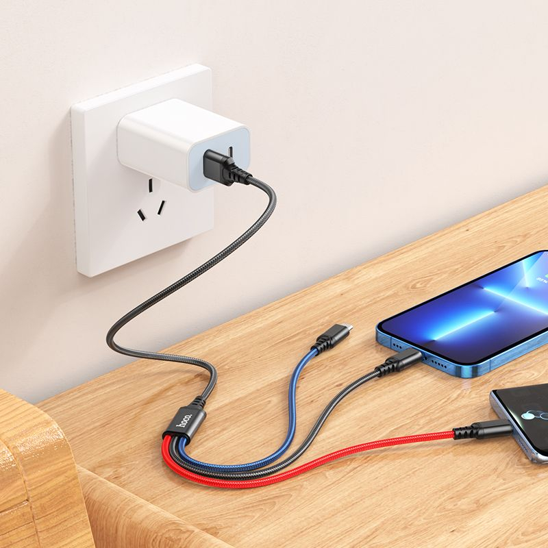 Cablu HOCO 3in1 USB A la Lightning / Micro USB / Tip C 2A X76 1 m negru / rosu / albastru [4]