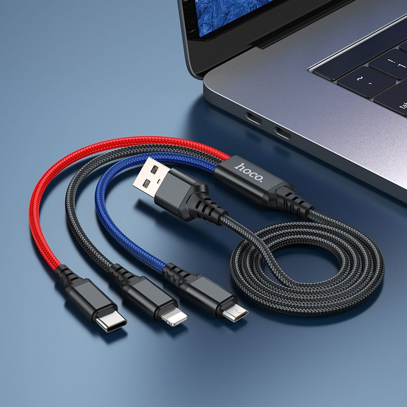 Cablu HOCO 3in1 USB A la Lightning / Micro USB / Tip C 2A X76 1 m negru / rosu / albastru [2]