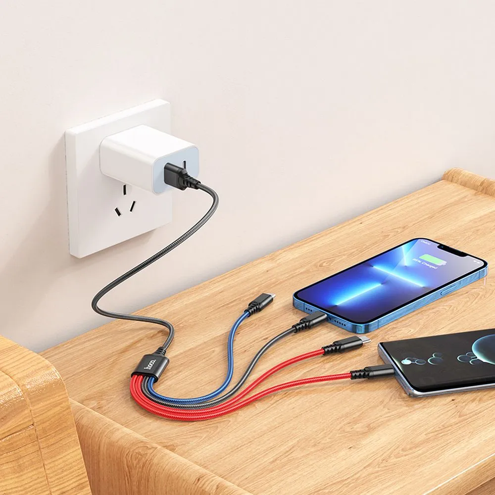Cablu HOCO 4in1 USB A la Lightning / Micro USB / 2 x Tip C 2A X76 negru / albastru / roșu [3]