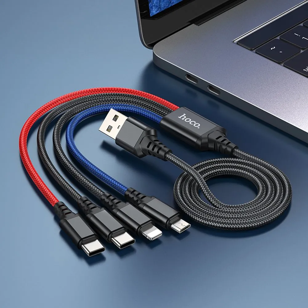 Cablu HOCO 4in1 USB A la Lightning / Micro USB / 2 x Tip C 2A X76 negru / albastru / roșu [4]