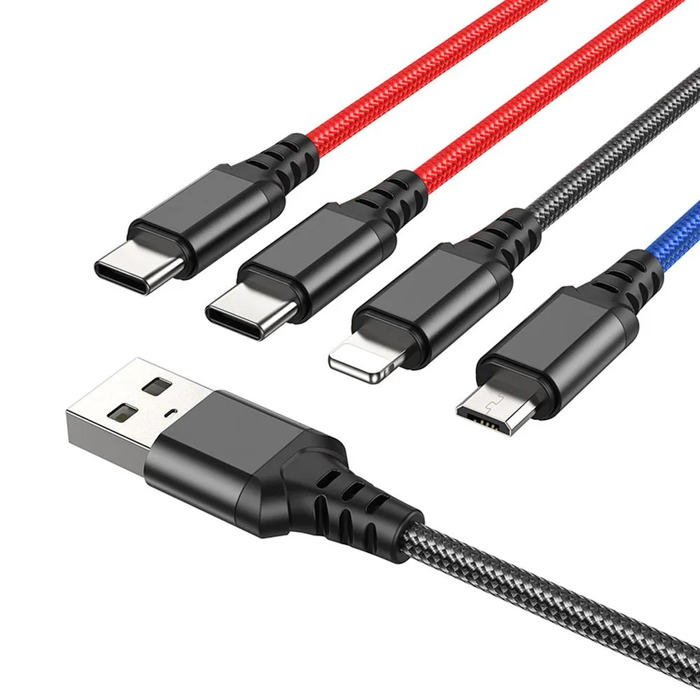 Cablu HOCO 4in1 USB A la Lightning / Micro USB / 2 x Tip C 2A X76 negru / albastru / roșu [2]