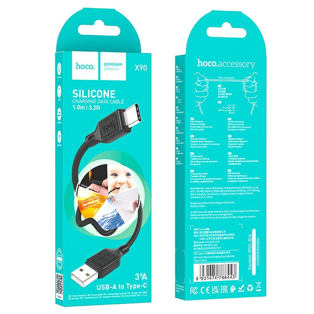 Cablu HOCO X90, USB-A la Type-C, 3A, 1m, Negru [6]