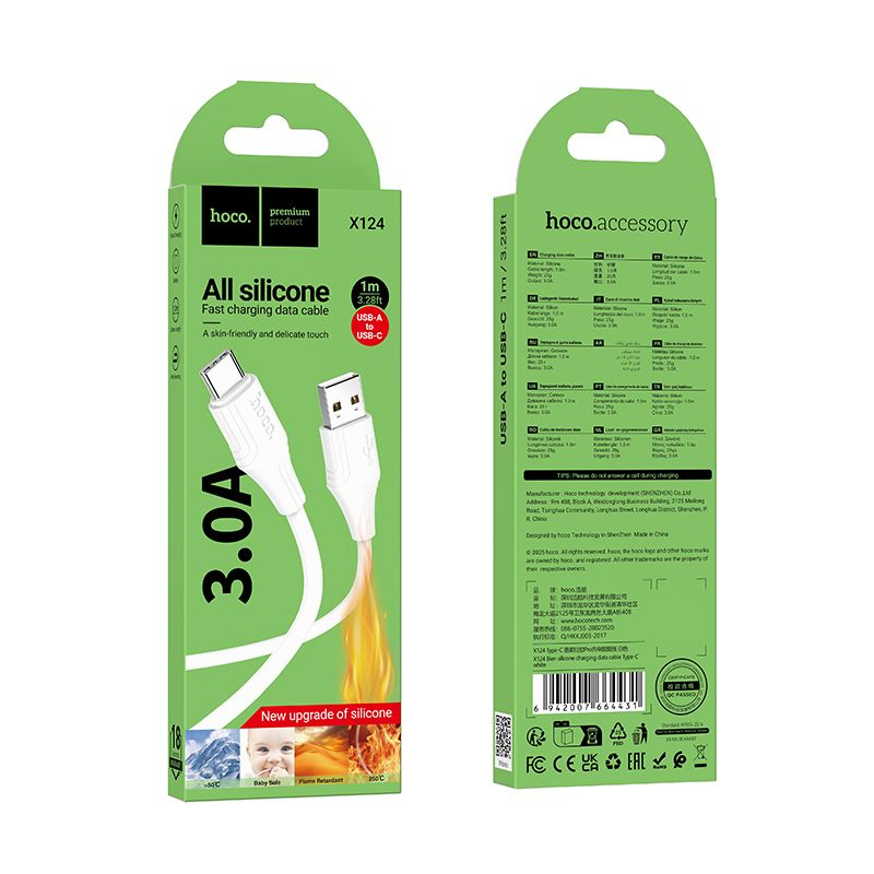 Cablu silicon USB-A la USB-C HOCO X124 3A 1m – flexibil și rezistent [3]