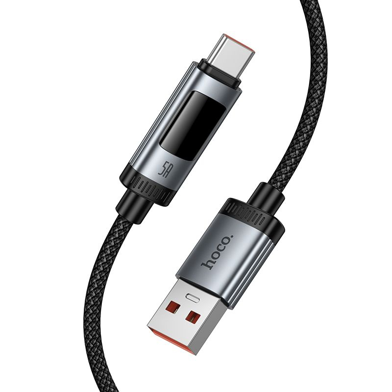 Cablu USB-A la USB-C HOCO U148 PD 100W cu Afisaj Digital, 1.2m, Negru [2]