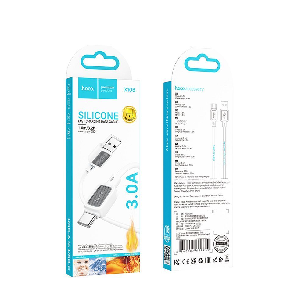 Cablu USB-A la USB-C Hoco X108 3 A, 1 m – Alb [3]