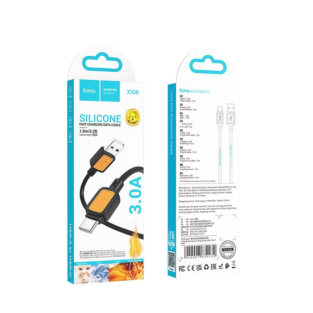 Cablu USB-A la USB-C Hoco X108 3 A, 1 m – Negru [5]