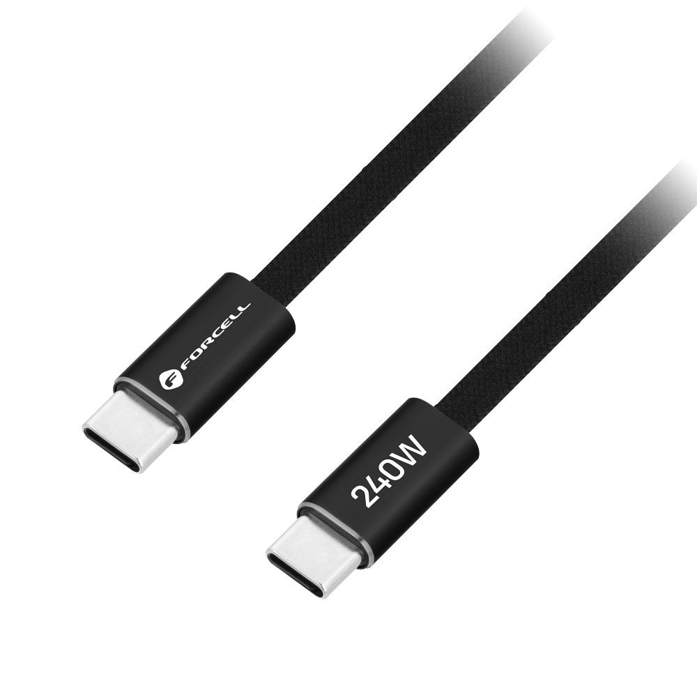Cablu USB-C la USB-C Forcell F-Energy CCFN23 QC4.0 PD 240W Cafule Flat, 1.2m, Negru [2]