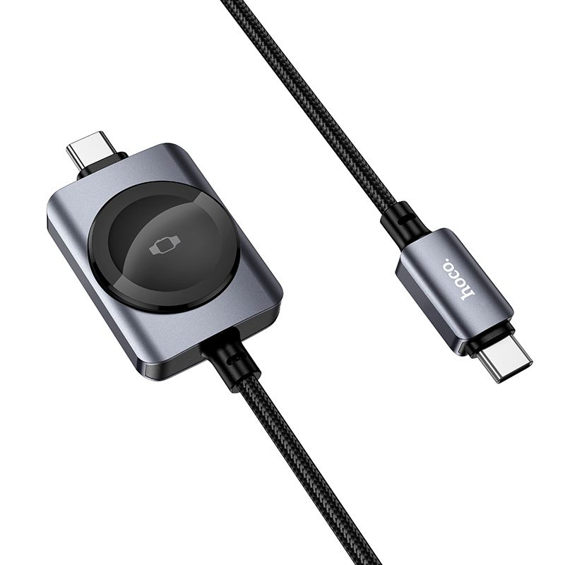 Cablu USB-C la USB-C HOCO CW66 PD 100W cu Incarcare Magnetica pentru Apple Watch, 1.2m, Negru [2]