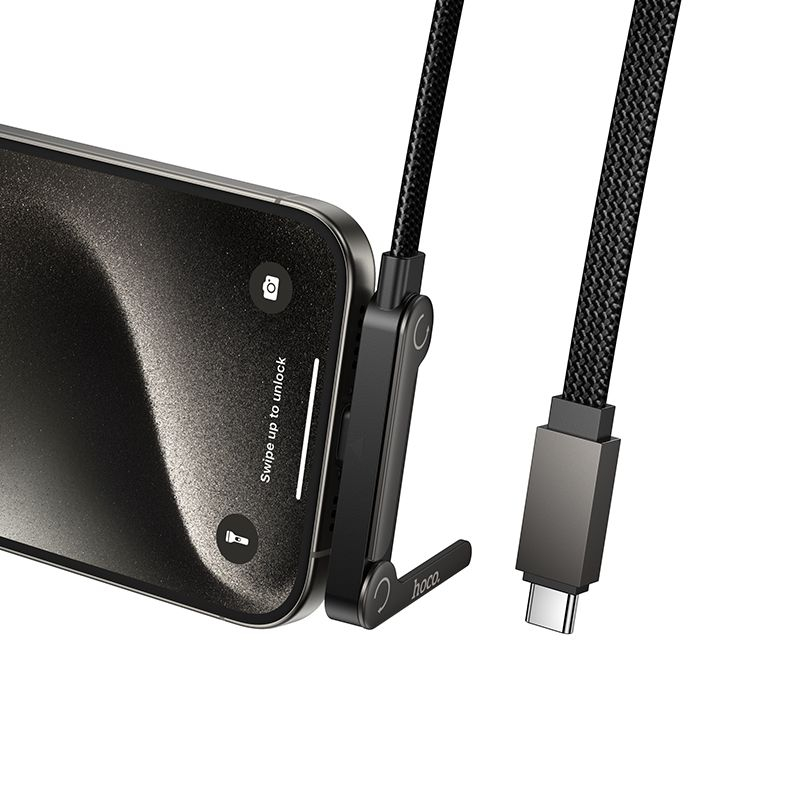 Cablu USB-C la USB-C HOCO U150 Exquisite PD 60W cu Suport Telefon, 1.2m, Negru [3]