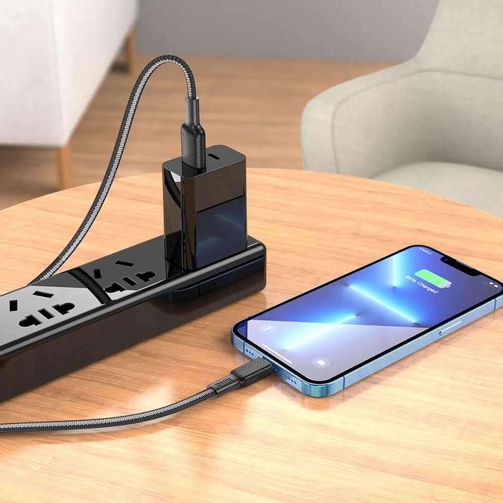 Cablu USB Hoco X69, USB-A la Lightning, 2.4A, 1m, Negru/Alb [3]