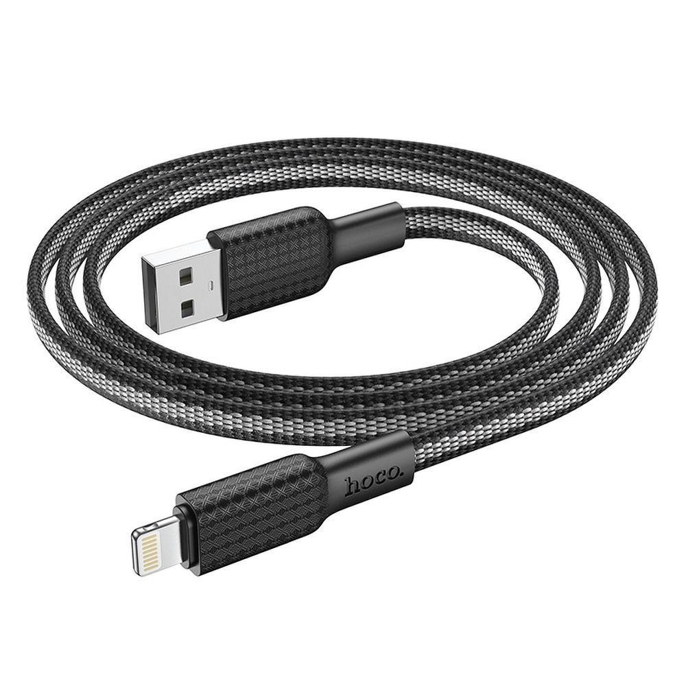 Cablu USB Hoco X69, USB-A la Lightning, 2.4A, 1m, Negru/Alb [2]