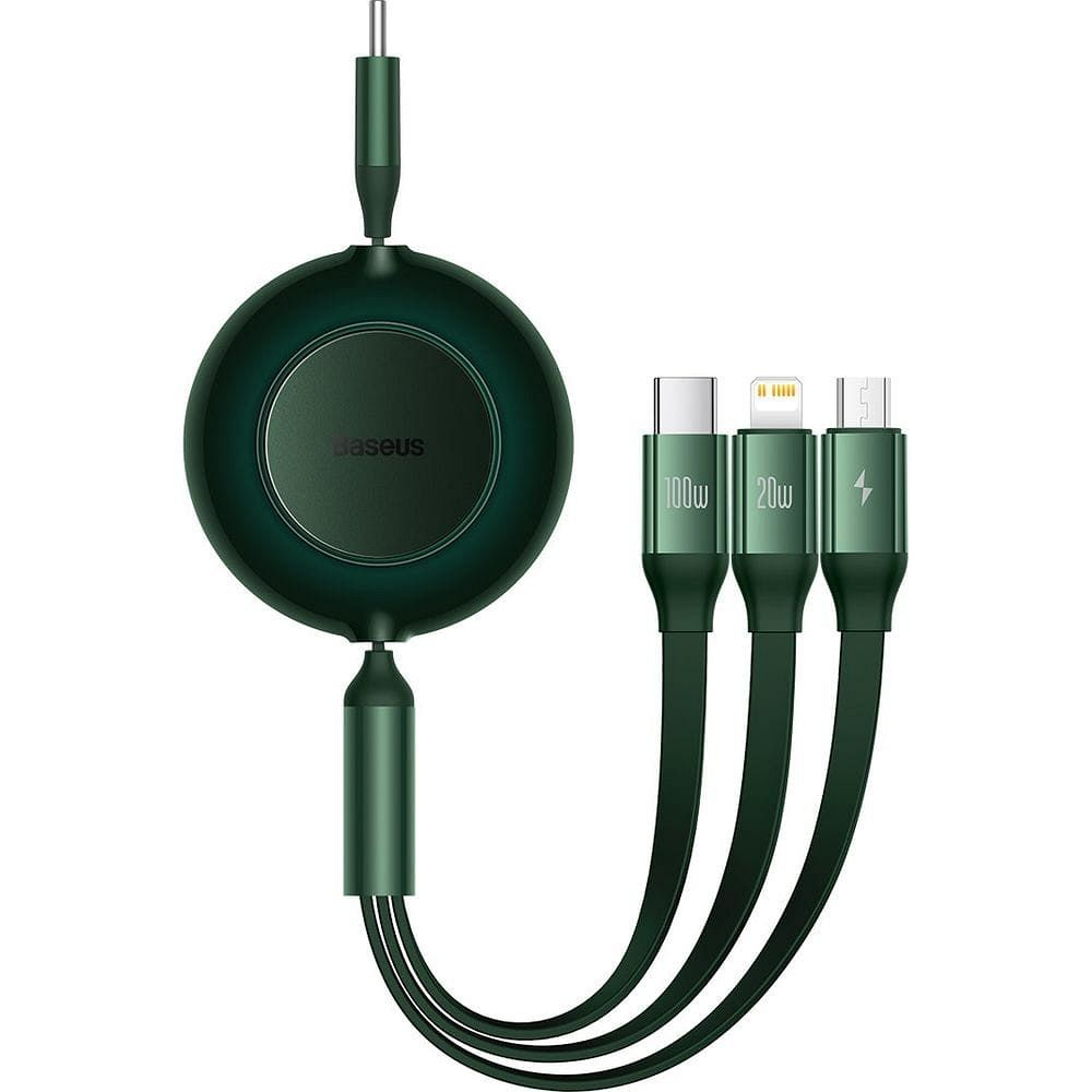 Cablul Baseus 3-în-1 Type-C la Micro USB/Lightning/Type-C PD QC4.0 3.5A 100W 1.1m Verde [3]