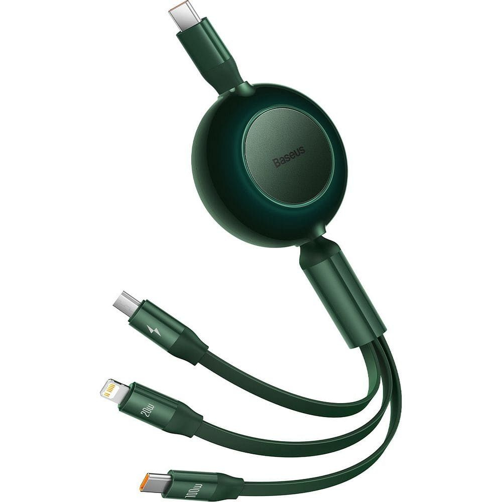 Cablul Baseus 3-în-1 Type-C la Micro USB/Lightning/Type-C PD QC4.0 3.5A 100W 1.1m Verde [2]