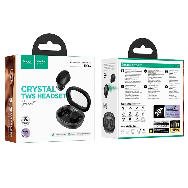 Căști Bluetooth Wireless HOCO TWS EQ3 Negre - Sunet de Calitate Oriunde [2]