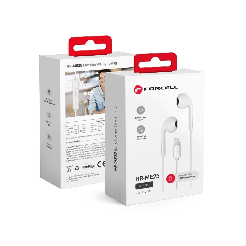 Căști Stereo Forcell pentru Apple iPhone Lightning 8 Pin, White, Cutie Nouă [3]