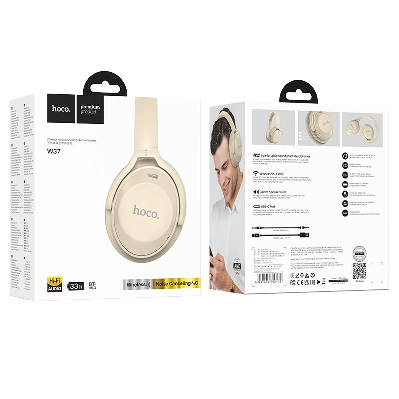 Căști Wireless Bluetooth Hoco ANC W37, Gold Champagne [4]