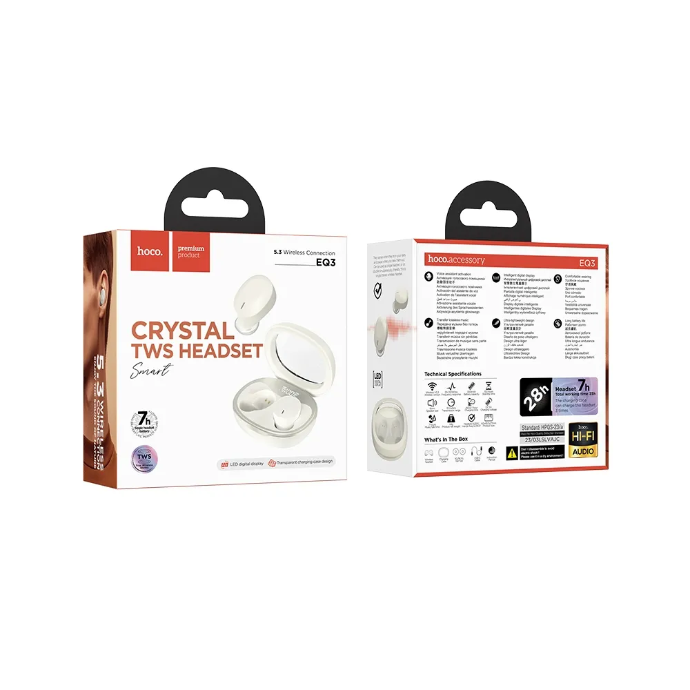 Căști Wireless Bluetooth TWS Hoco EQ3, Albe [2]