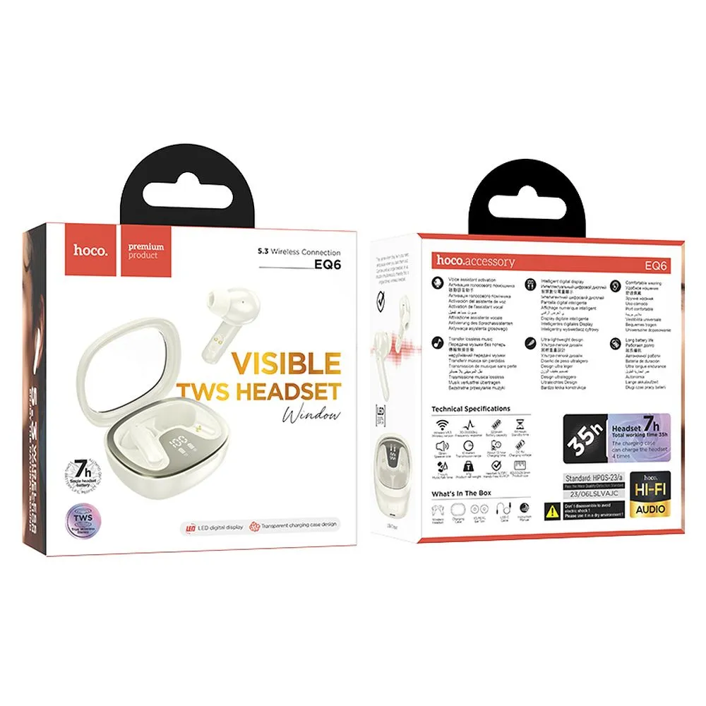 Căști Wireless Bluetooth TWS Hoco EQ6, Albe [2]