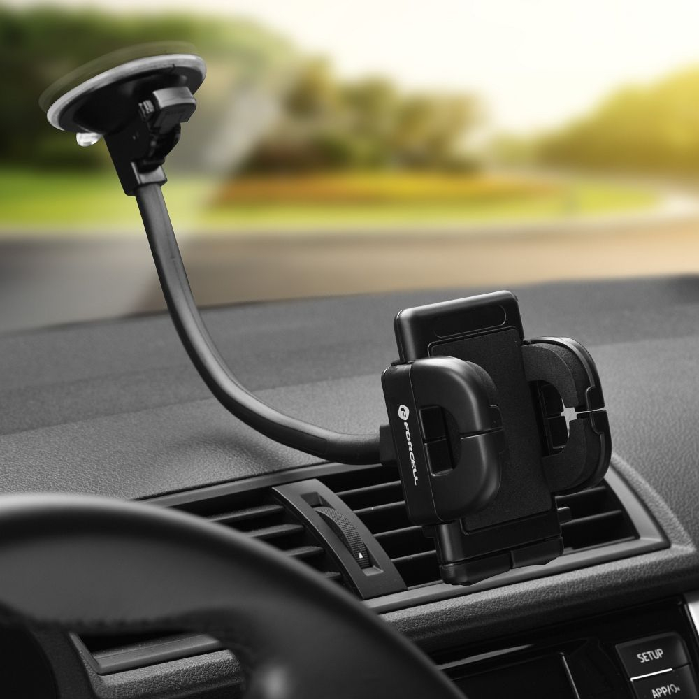 Forcell F-Grip Regular – Suport auto universal pentru telefon, 27 cm, prindere pe parbriz, bord sau grilă, negru [2]