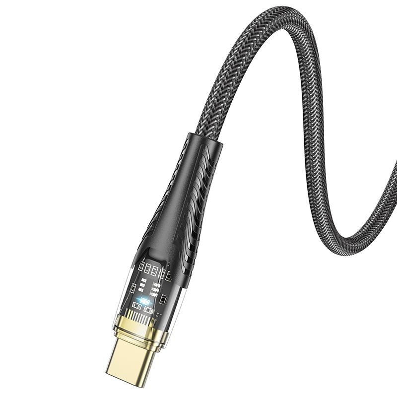 Hoco Cablu USB-A la USB-C U121, 2.4A, 1.2m, Negru Transparent [6]
