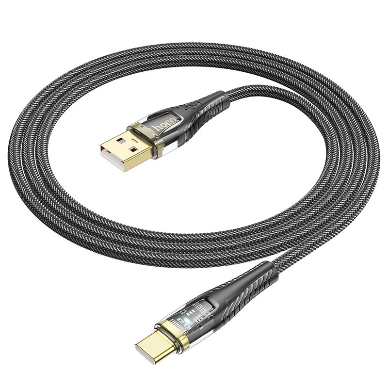 Hoco Cablu USB-A la USB-C U121, 2.4A, 1.2m, Negru Transparent [5]