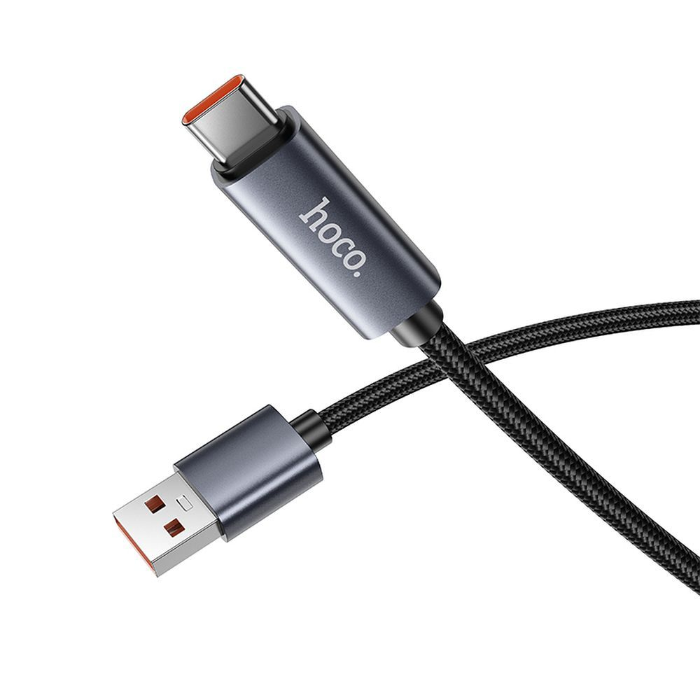 Hoco Cablu USB-A la USB-C X112, 5A, cu Afișaj LED, 1m, Negru [1]