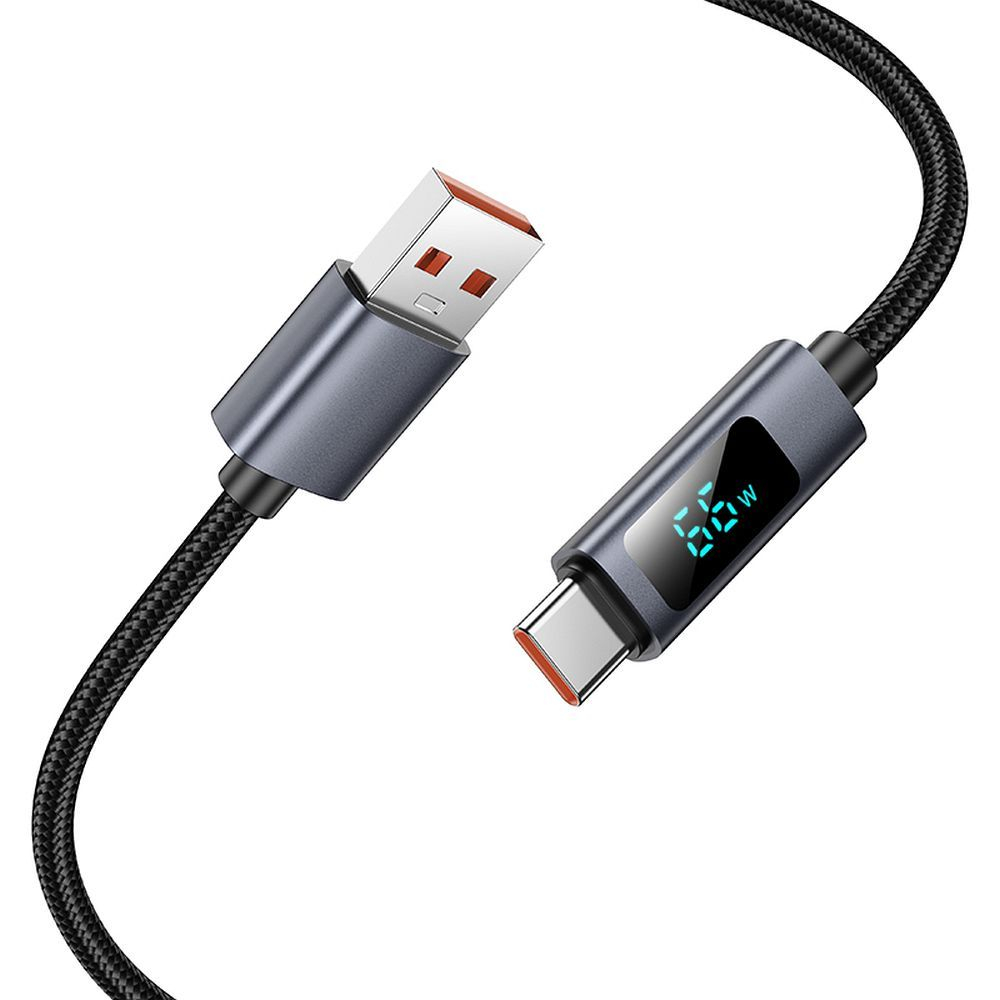 Hoco Cablu USB-A la USB-C X112, 5A, cu Afișaj LED, 1m, Negru [3]