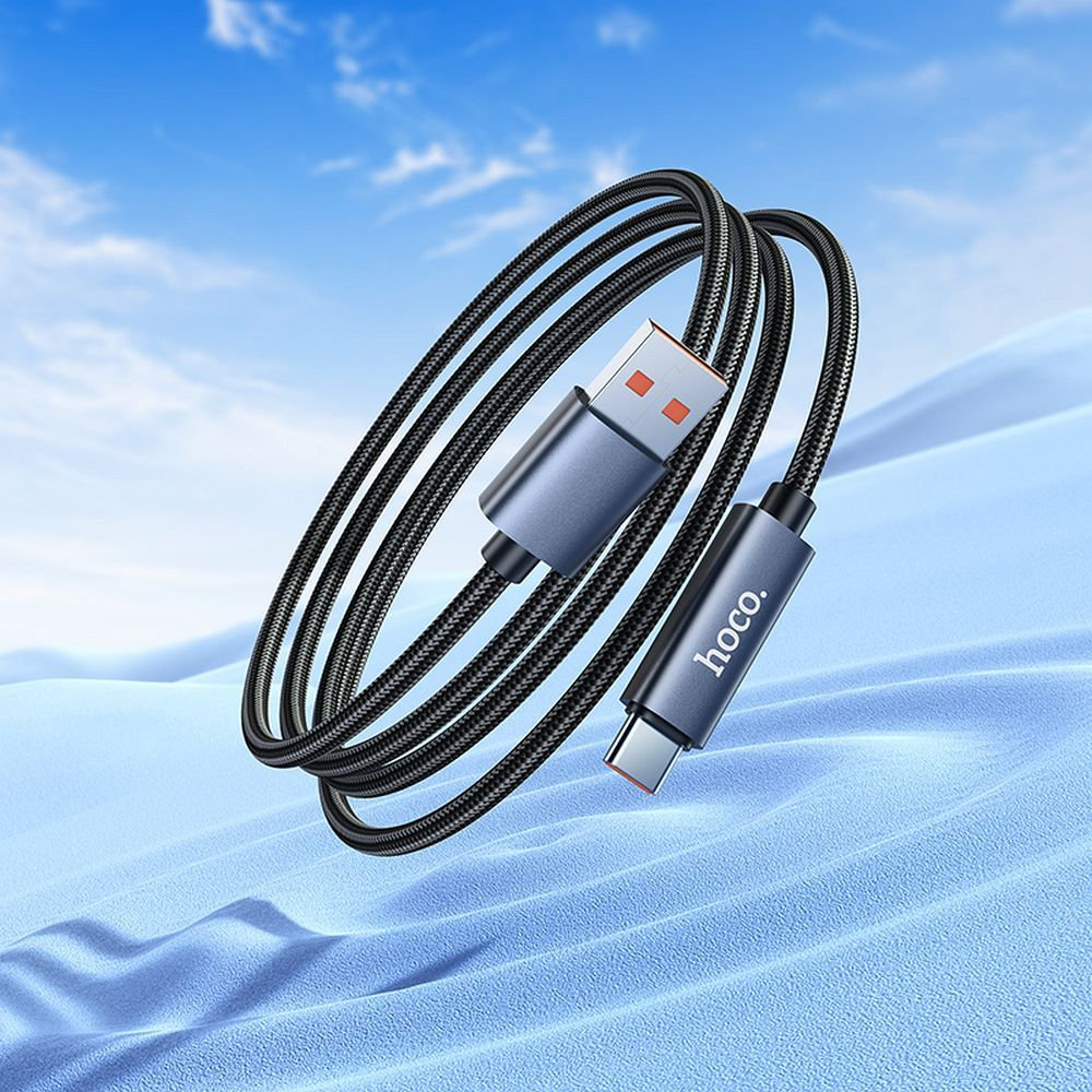 Hoco Cablu USB-A la USB-C X112, 5A, cu Afișaj LED, 1m, Negru [7]