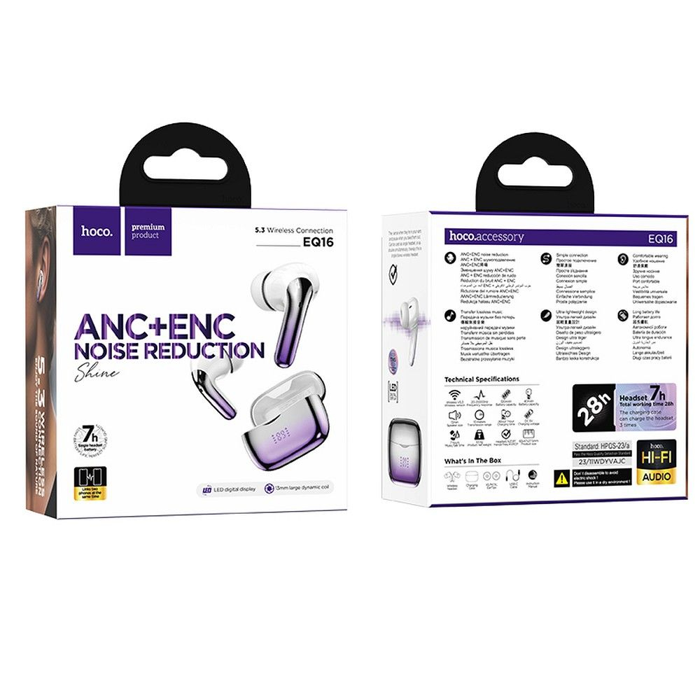 Hoco Căști Wireless Bluetooth TWS EQ16, ANC + ENC, Purple Glaze [4]
