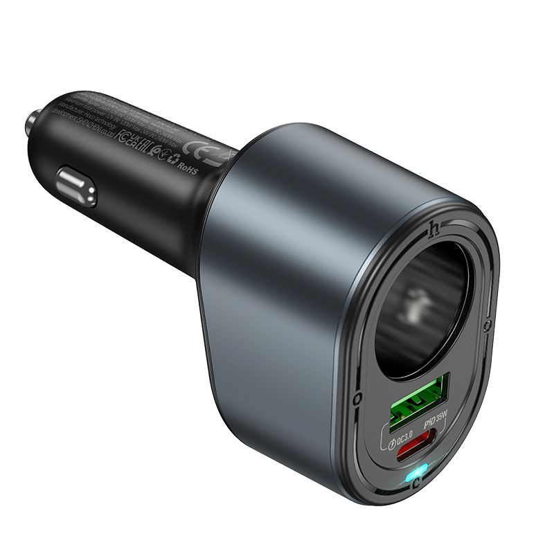 Hoco Încărcător Auto 35W USB-A + USB-C + Priză Brichetă, Fast Charge PD + QC3.0, Negru [3]