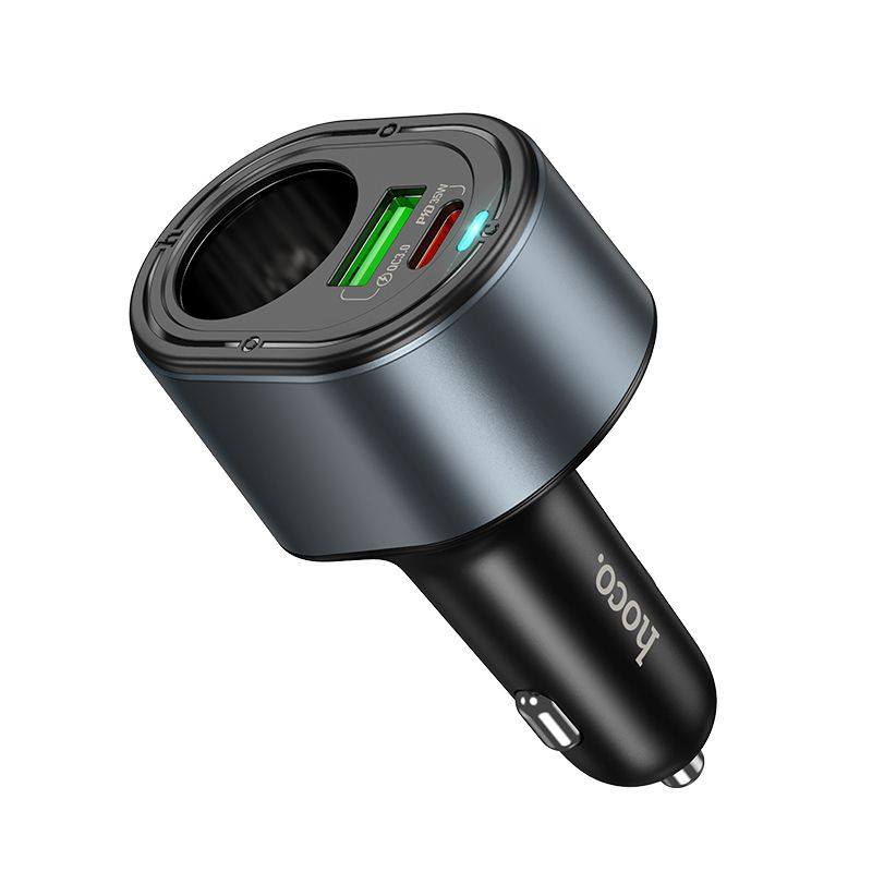 Hoco Încărcător Auto 35W USB-A + USB-C + Priză Brichetă, Fast Charge PD + QC3.0, Negru [5]
