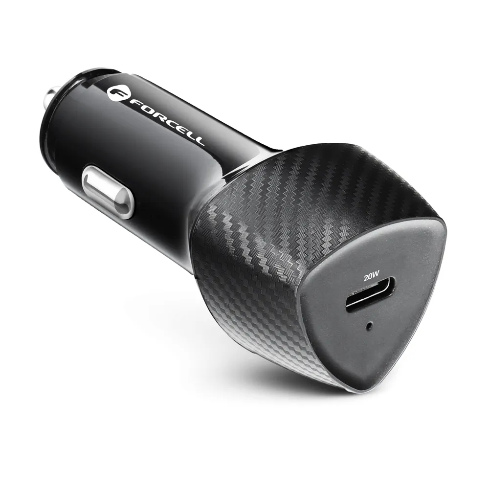 Încărcător auto Forcell F-Energy Carbon + cablu USB-C → USB-C CC50-1C (20 W, negru) [2]