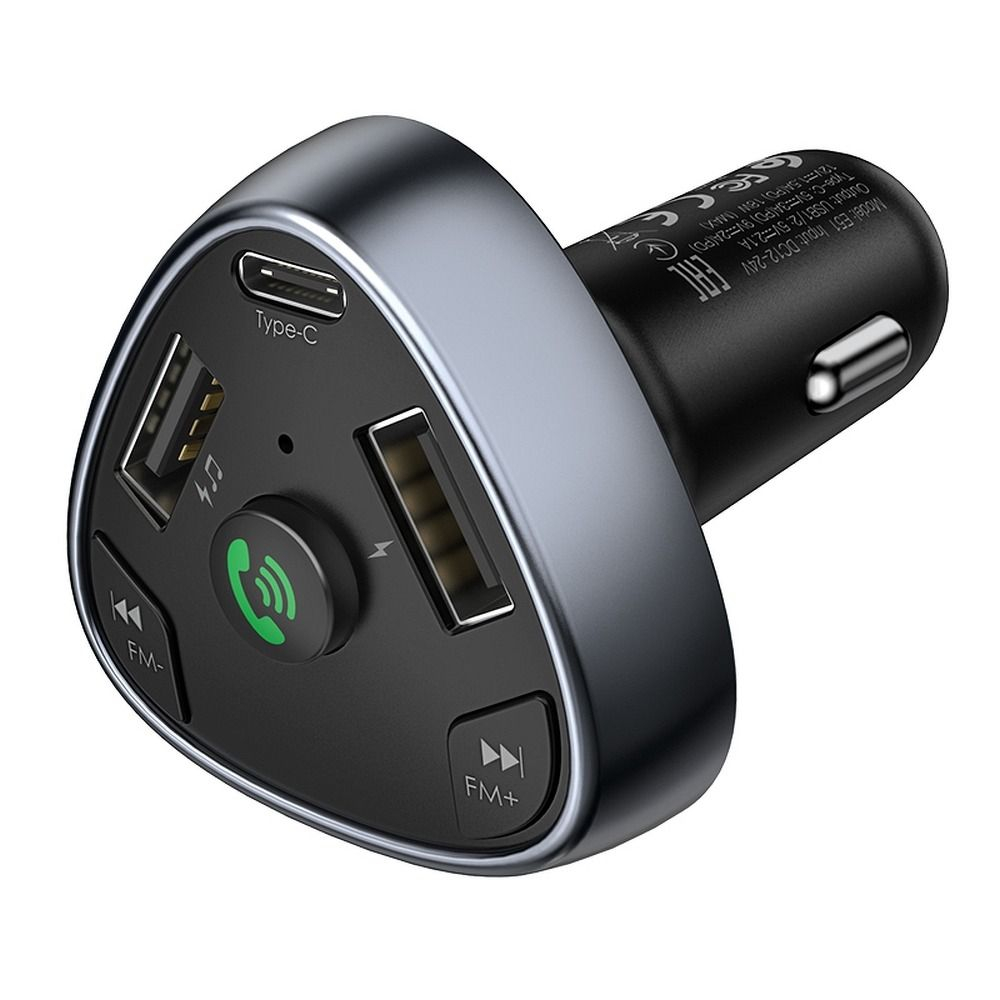 Incarcator auto HOCO 2 x USB A + Tip C + transmitator FM BT + card TF 3,1A 18W E51 negru [2]