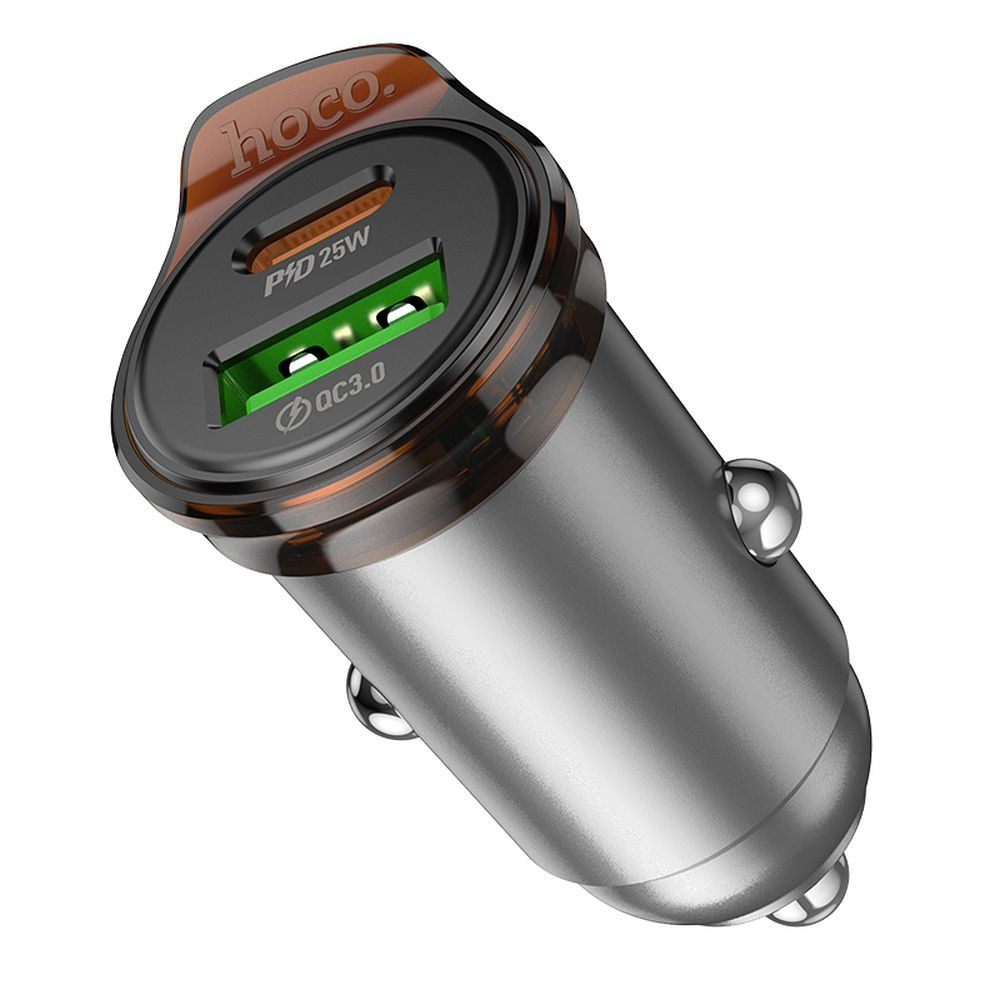 Încărcător Auto HOCO USB-A + USB-C QC3.0/PD 3A 43W + Cablu USB-C la Lightning NZ16A – Gri [3]