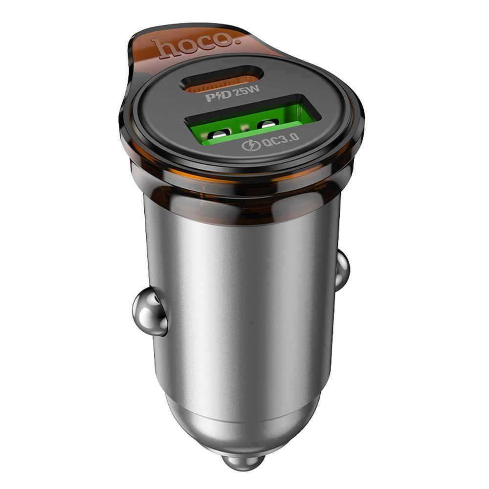 Încărcător Auto HOCO USB-A + USB-C QC3.0/PD 3A 43W + Cablu USB-C la Lightning NZ16A – Gri [4]