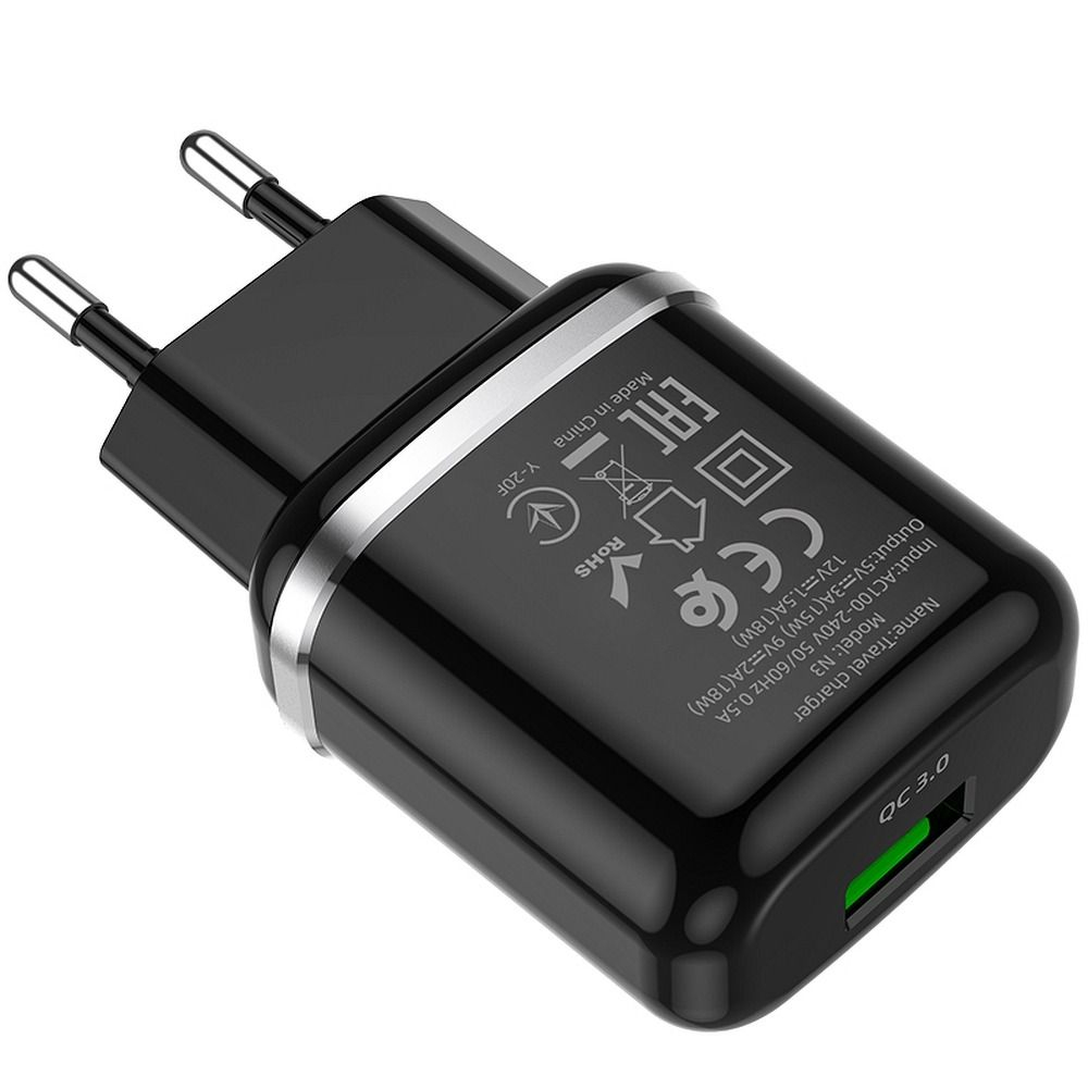 Încărcător de voiaj HOCO USB A QC3.0 3A 18W N3 Negru [2]