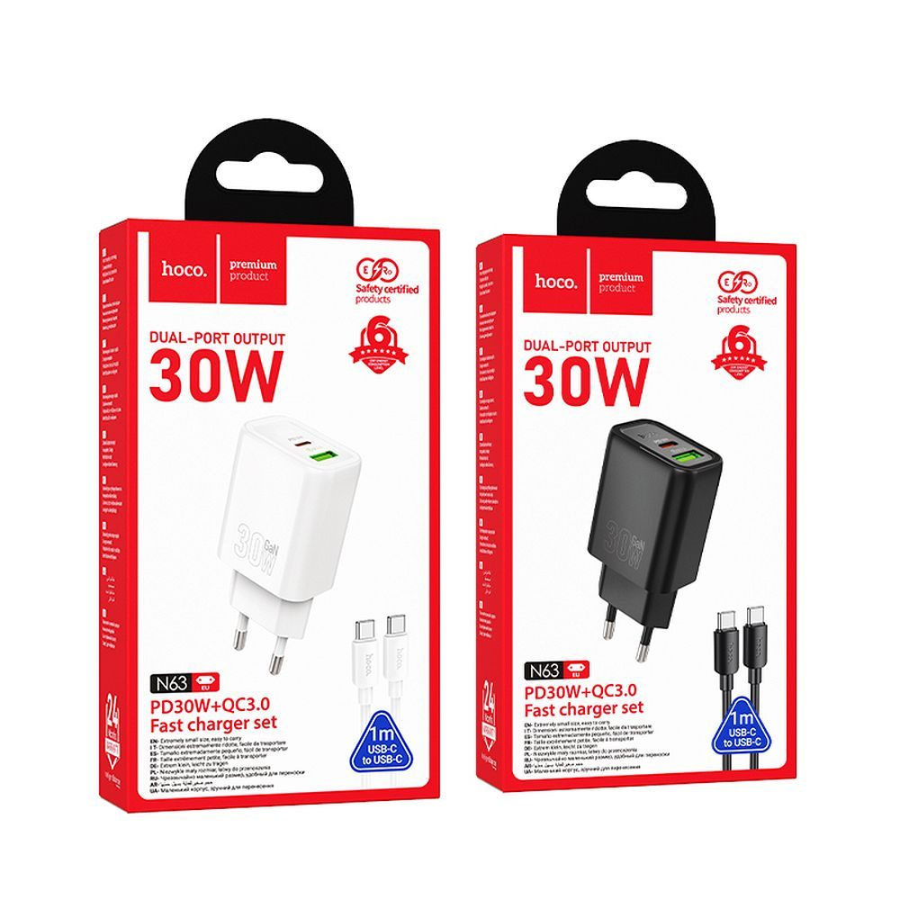 Incarcator Hoco 30W USB-A + USB-C cu Cablu USB-C la USB-C N63 Negru [5]