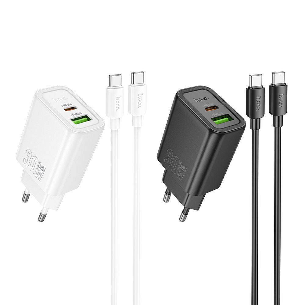 Incarcator Hoco 30W USB-A + USB-C cu Cablu USB-C la USB-C N63 Negru [4]