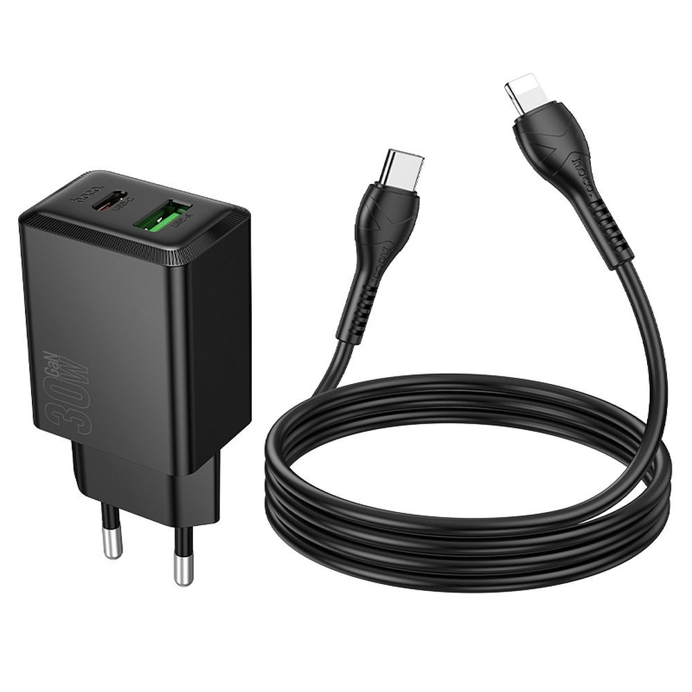 Incarcator Hoco 30W USB-A + USB-C cu Cablu USB-C la USB-C N71 Negru [2]