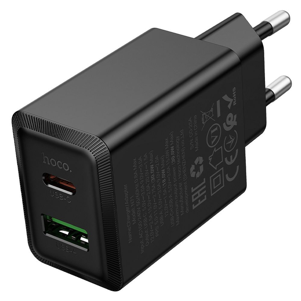 Incarcator  Hoco 30W USB-A + USB-C PD QC 3.0 AFC N71 Negru [5]