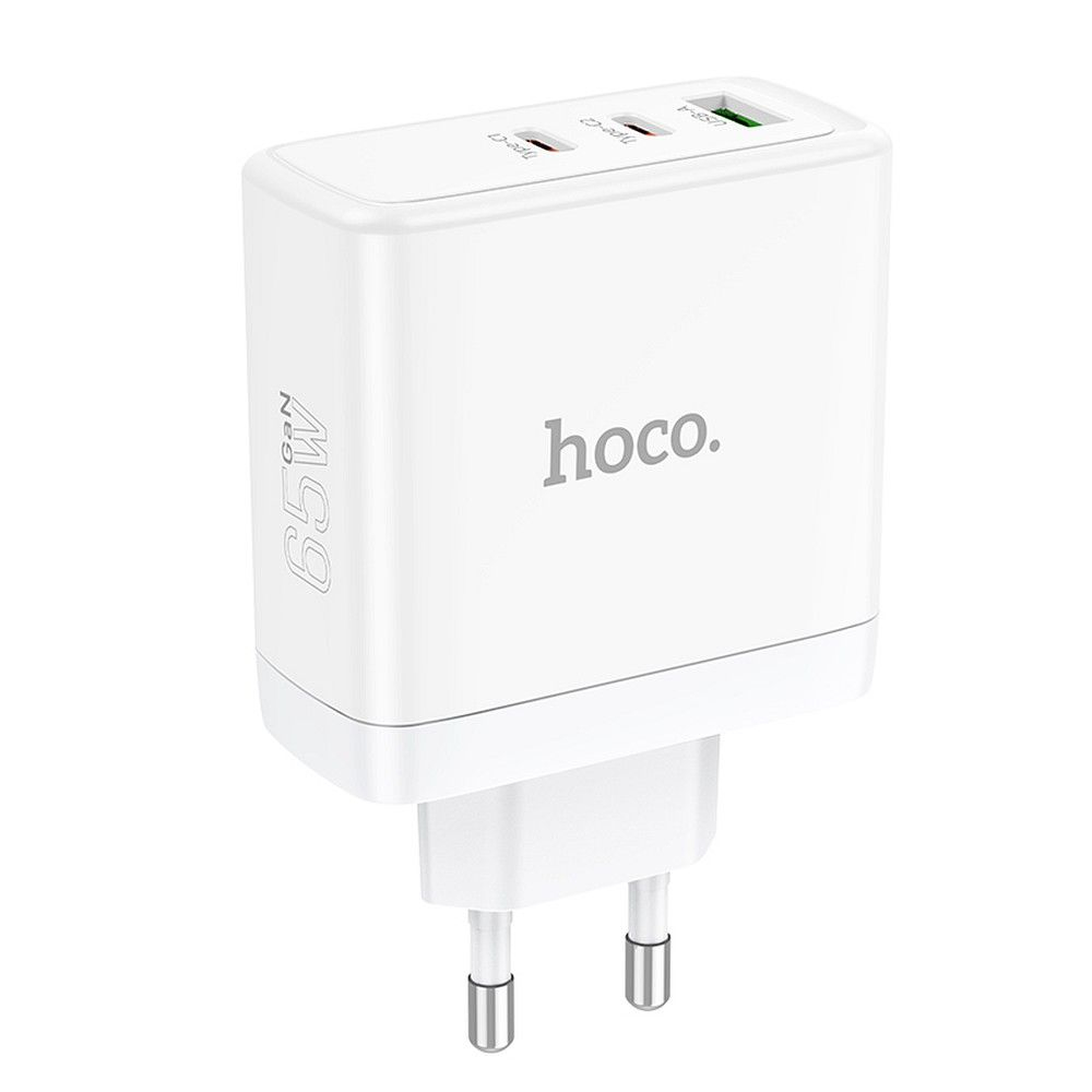Încărcător Hoco N30, 2 x Type-C + USB-A, QC PD, 65W, Alb [6]