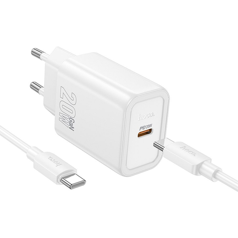 Încărcător HOCO N60, USB-C QC/PD 20W + Cablu USB-C to Lightning, White [1]