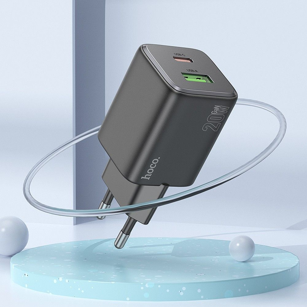 Încărcător Hoco USB-A + Type-C PD QC 3.0 20W N41, Negru [2]