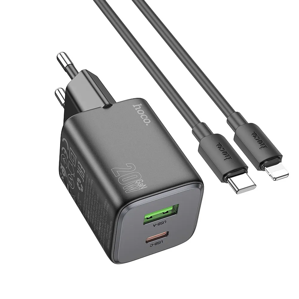 Încărcător rețea HOCO N41 (USB-A + USB-C, PD / QC, 20 W) cu cablu USB-C → Lightning [1]