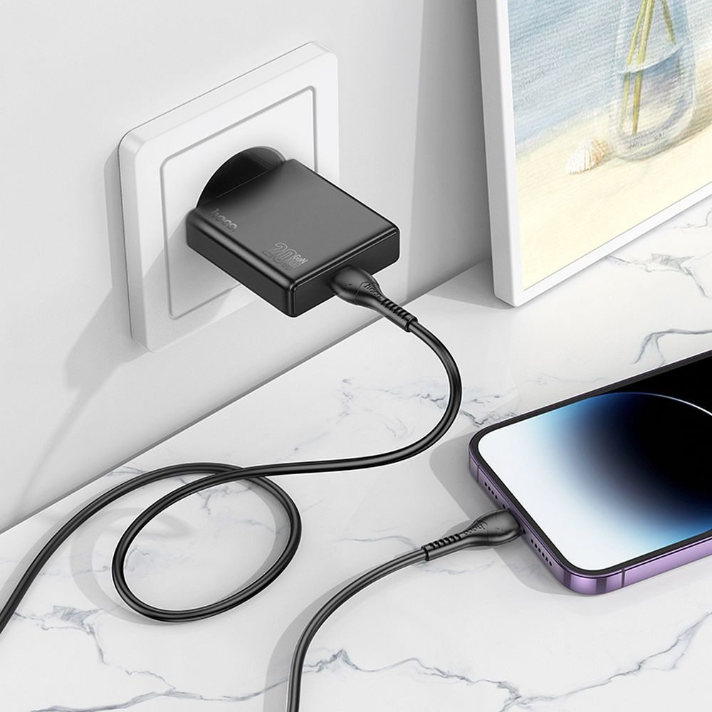 Încărcător Telefon HOCO N37, Slim, USB-C QC/PD 30W + Cablu USB-C to Lightning, Black [8]