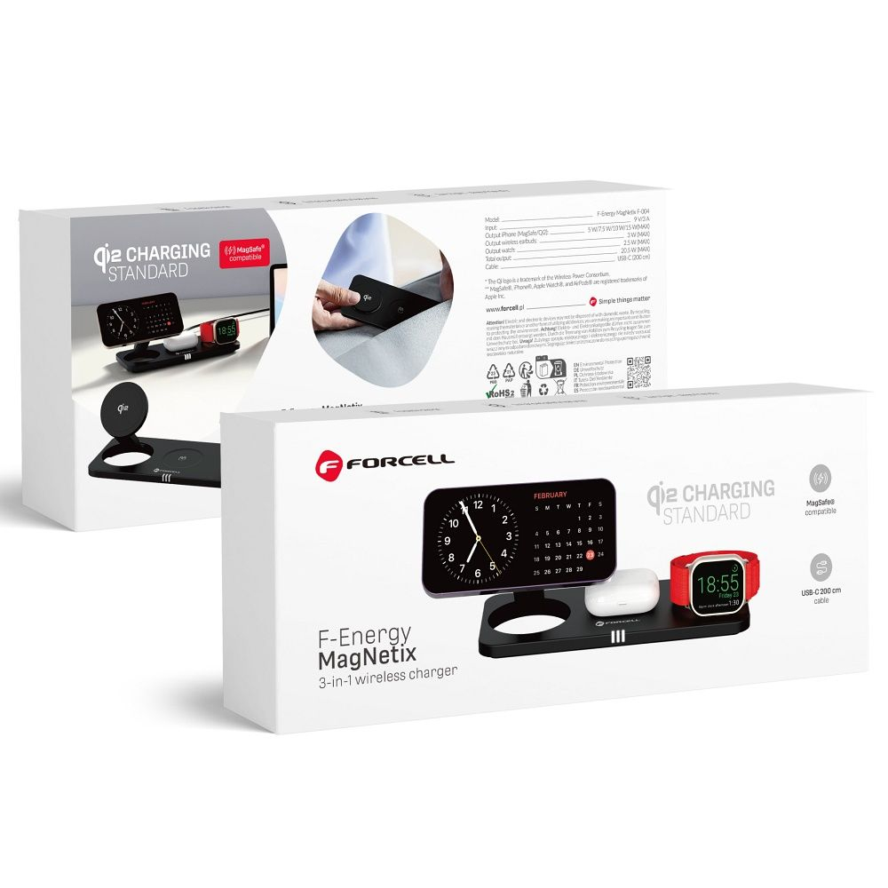Incarcator Wireless Forcell F-Energy MagNetix 3 in 1 Qi2 Compatibil MagSafe, 20.5W, Negru [5]