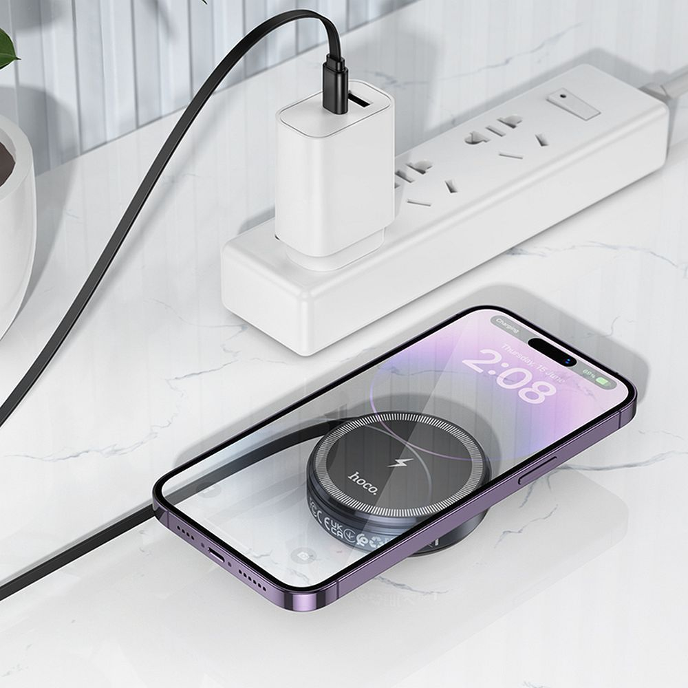 Încărcător Wireless Hoco CQ18 cu Cablu Retractabil, Compatibil MagSafe și Apple Watch, 15W, Gri Metalic [3]