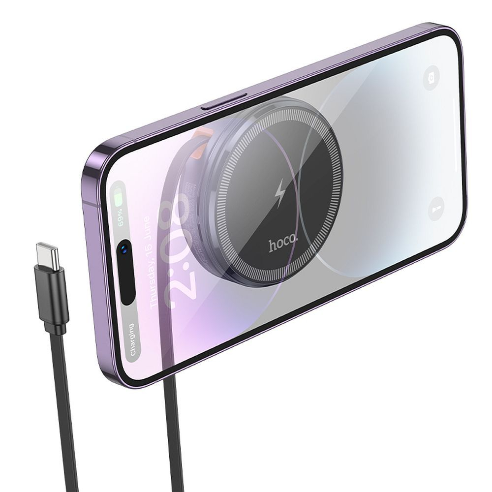 Încărcător Wireless Hoco CQ18 cu Cablu Retractabil, Compatibil MagSafe și Apple Watch, 15W, Gri Metalic [4]